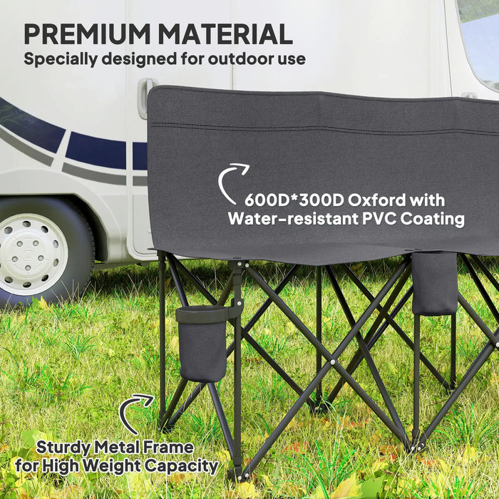 6 Seater Folding Camping Chair with Cup Holders in Charcoal Grey - Little and Giant Explorers Outsunny