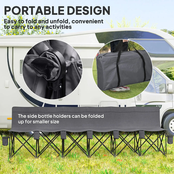 6 Seater Folding Camping Chair with Cup Holders in Charcoal Grey - Little and Giant Explorers Outsunny