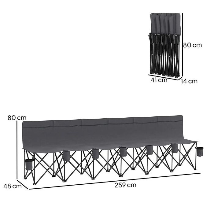 6 Seater Folding Camping Chair with Cup Holders in Charcoal Grey - Little and Giant Explorers Outsunny