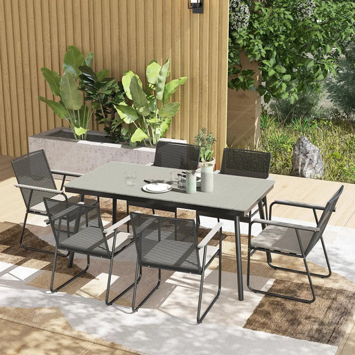 6 Seater Garden Dining Set with Soft Cushions in Grey - Little and Giant Explorers Outsunny