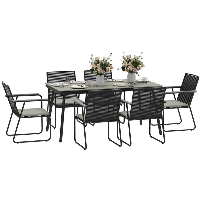 6 Seater Garden Dining Set with Soft Cushions in Grey - Little and Giant Explorers Outsunny