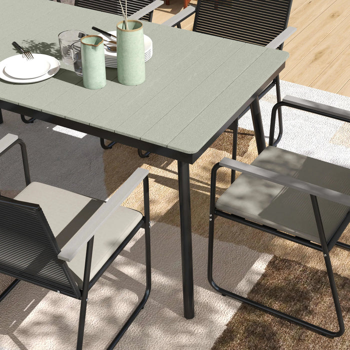 6 Seater Garden Dining Set with Soft Cushions in Grey - Little and Giant Explorers Outsunny