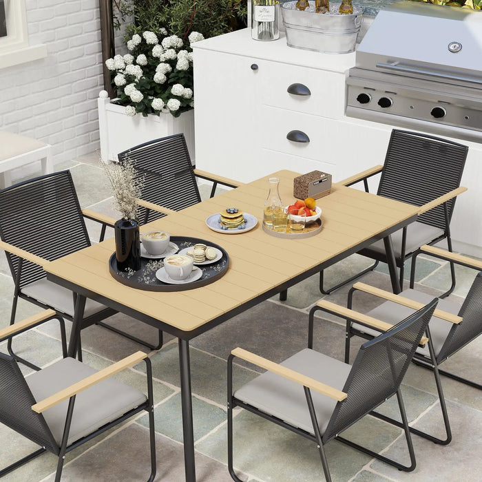 6 Seater Garden Dining Set with Soft Cushions in Natural Wood Finish - Little and Giant Explorers Outsunny