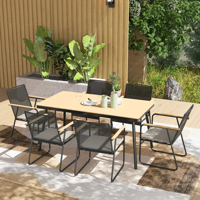 6 Seater Garden Dining Set with Soft Cushions in Natural Wood Finish - Little and Giant Explorers Outsunny