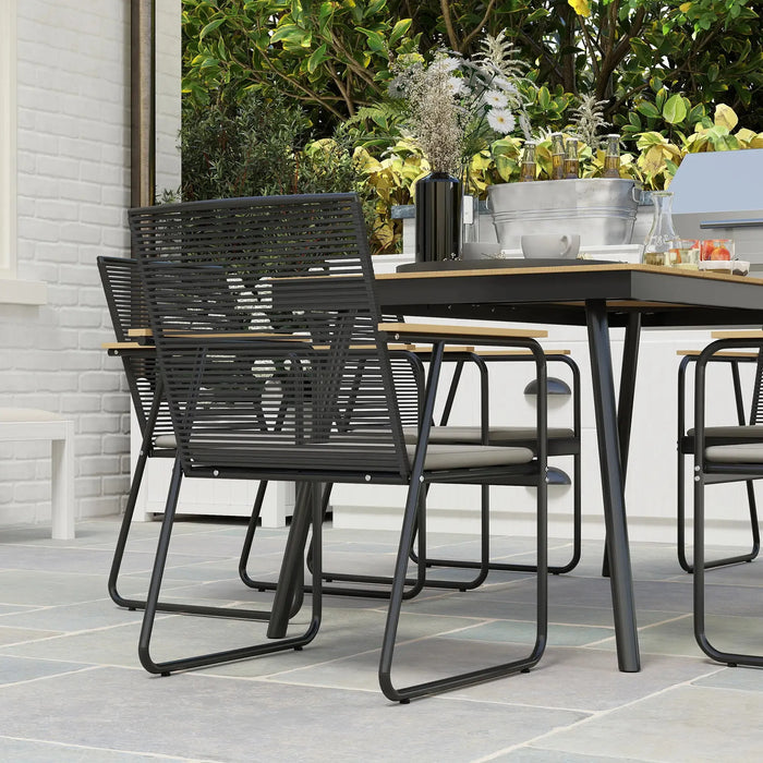 6 Seater Garden Dining Set with Soft Cushions in Natural Wood Finish - Little and Giant Explorers Outsunny