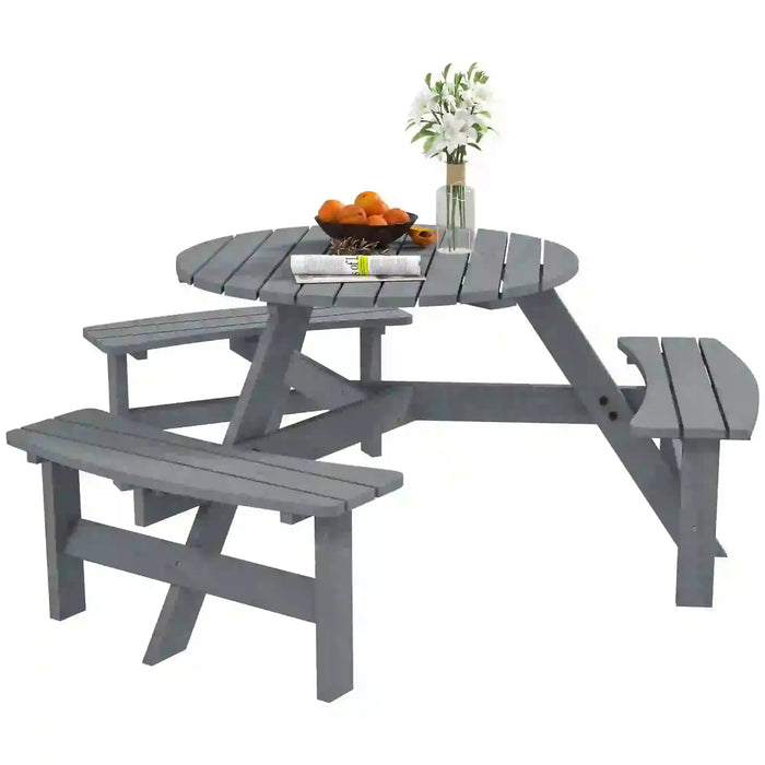 6 Seater Wooden Picnic Table and Bench Set in Grey - Little and Giant Explorers Outsunny