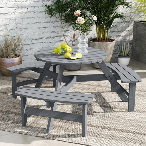 6 Seater Wooden Picnic Table and Bench Set in Grey - Little and Giant Explorers Outsunny