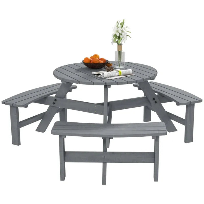 6 Seater Wooden Picnic Table and Bench Set in Grey - Little and Giant Explorers Outsunny