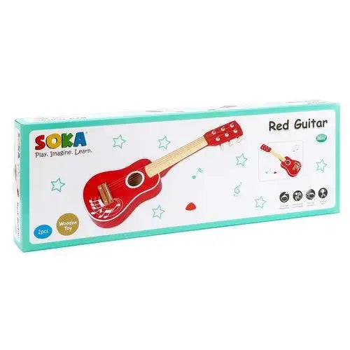 SOKA red kids acoustic guitar toy in box, 6 strings, 53cm for beginners and musical play