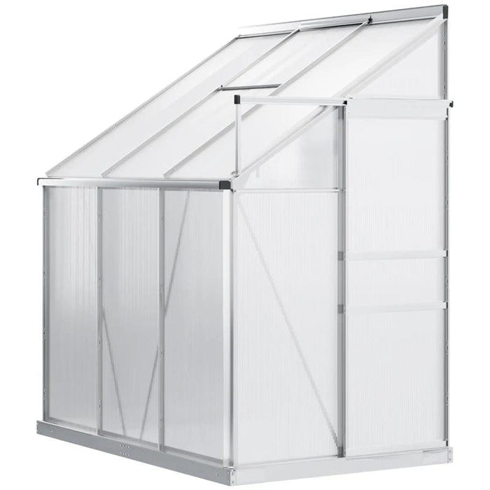 6 x 4ft Lean to Wall Walk-in Garden Greenhouse with Adjustable Roof Vent, Rain Gutter and Sliding Door - Little and Giant Explorers Outsunny