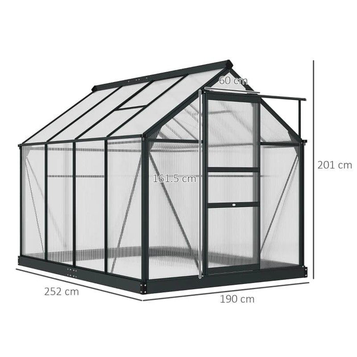 6 x 8ft Greenhouse with Slide Door, Window, Aluminium Frame and Foundation in Grey - Little and Giant Explorers Outsunny