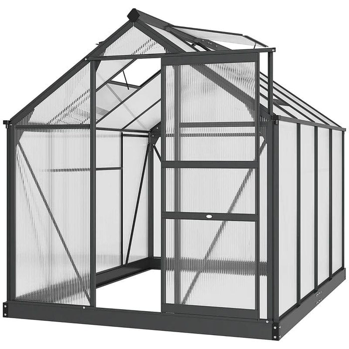 6 x 8ft Greenhouse with Slide Door, Window, Aluminium Frame and Foundation in Grey - Little and Giant Explorers Outsunny