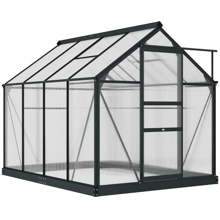 6 x 8ft Greenhouse with Slide Door, Window, Aluminium Frame and Foundation in Grey - Little and Giant Explorers Outsunny