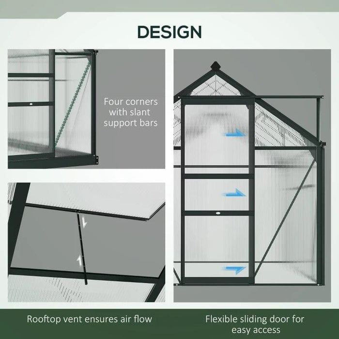 6 x 8ft Greenhouse with Slide Door, Window, Aluminium Frame and Foundation in Grey - Little and Giant Explorers Outsunny