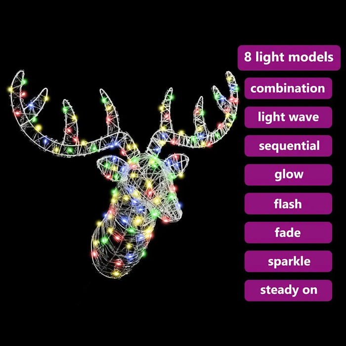 60cm Acrylic Reindeer Head – Multicolour LED Design | Indoor Christmas Decoration VIDAXL - Little and Giant Explorers vidaXL