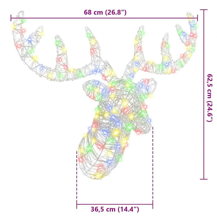 60cm Acrylic Reindeer Head – Multicolour LED Design | Indoor Christmas Decoration VIDAXL - Little and Giant Explorers vidaXL