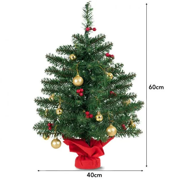 60cm Christmas Tree – Tabletop Pre-Lit Tree | Red Berries and Golden Balls COSTWAY - Little and Giant Explorers Costway