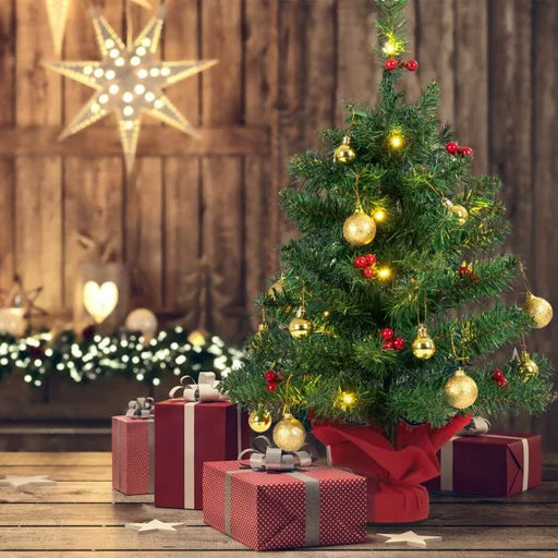 60cm Christmas Tree – Tabletop Pre-Lit Tree | Red Berries and Golden Balls COSTWAY - Little and Giant Explorers Costway