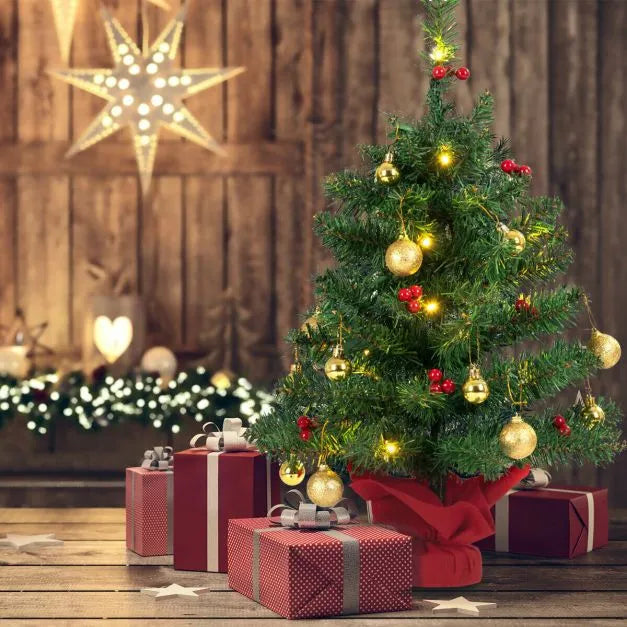 60cm Christmas Tree – Tabletop Pre-Lit Tree | Red Berries and Golden Balls COSTWAY - Little and Giant Explorers Costway