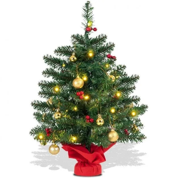 60cm Christmas Tree – Tabletop Pre-Lit Tree | Red Berries and Golden Balls COSTWAY - Little and Giant Explorers Costway