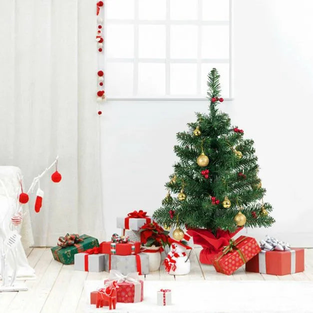 60cm Christmas Tree – Tabletop Pre-Lit Tree | Red Berries and Golden Balls COSTWAY - Little and Giant Explorers Costway