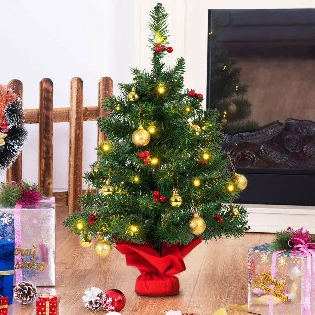 60cm Christmas Tree – Tabletop Pre-Lit Tree | Red Berries and Golden Balls COSTWAY - Little and Giant Explorers Costway