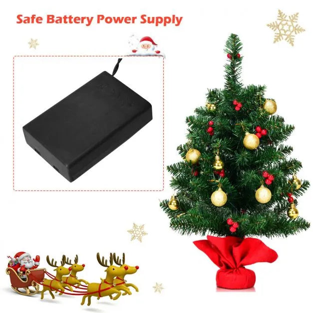 60cm Christmas Tree – Tabletop Pre-Lit Tree | Red Berries and Golden Balls COSTWAY - Little and Giant Explorers Costway