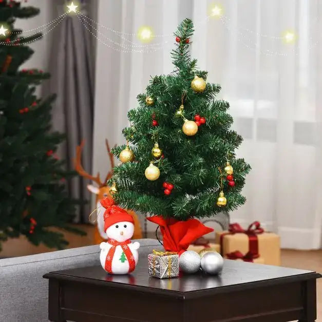 60cm Christmas Tree – Tabletop Pre-Lit Tree | Red Berries and Golden Balls COSTWAY - Little and Giant Explorers Costway