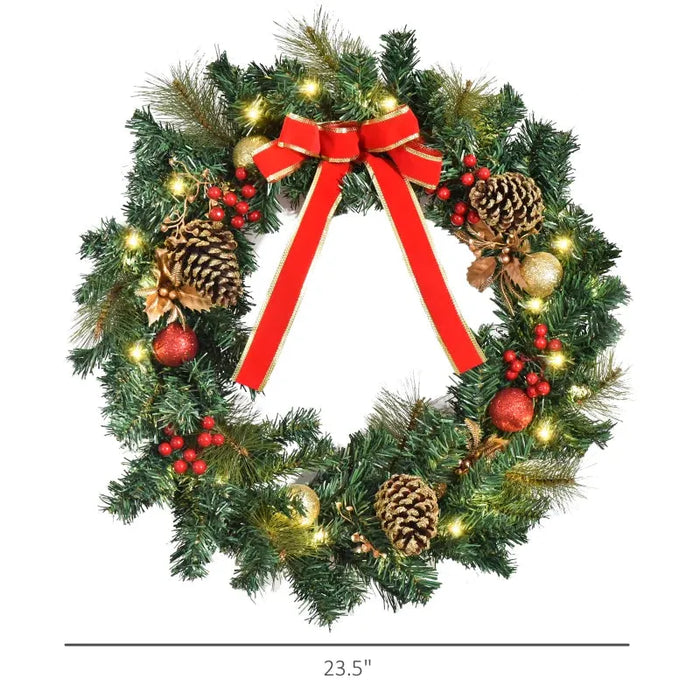 60cm Pre-Lit Artificial Christmas Door Wreath with LED Lights - Little and Giant Explorers HOMCOM