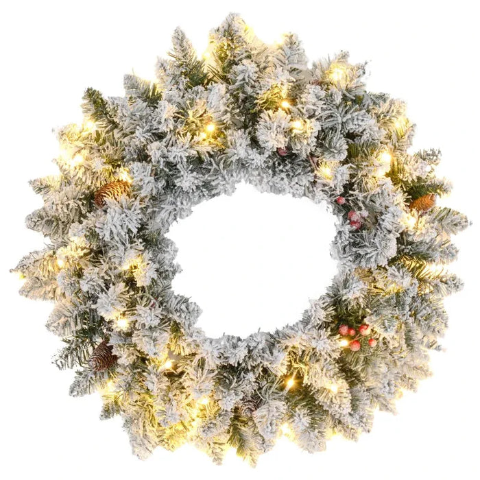 60cm Snowy Pine Cone and Berry Christmas Wreath, with LED Lights - Little and Giant Explorers HOMCOM