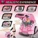 Pink kids engine toy car workshop set with removable wheels, girl in mechanic costume, educational role play toy.