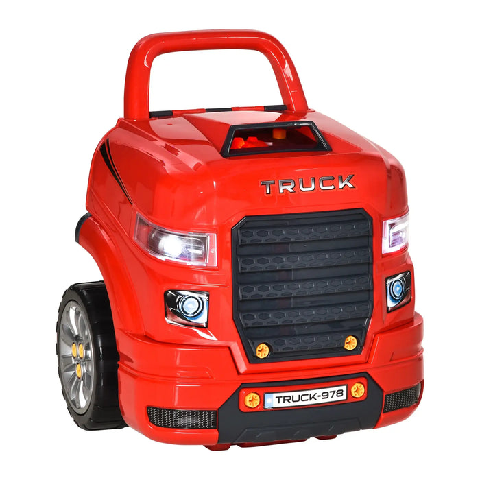 Red kids toy truck front, plastic wheels, workshop and role play vehicle, HOMCOM