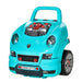 Teal kids engine toy car set with visible engine parts and workshop details