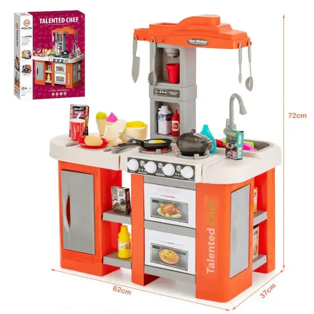 67-Piece Kids Kitchen Play Set - Orange | Lights, Sounds and Steam COSTWAY - Little and Giant Explorers Costway