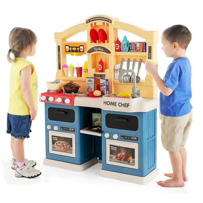 69-Piece Kids Kitchen Playset – Blue | Pretend Cooking Set - Lights and Water Circulation COSTWAY - Little and Giant Explorers Costway