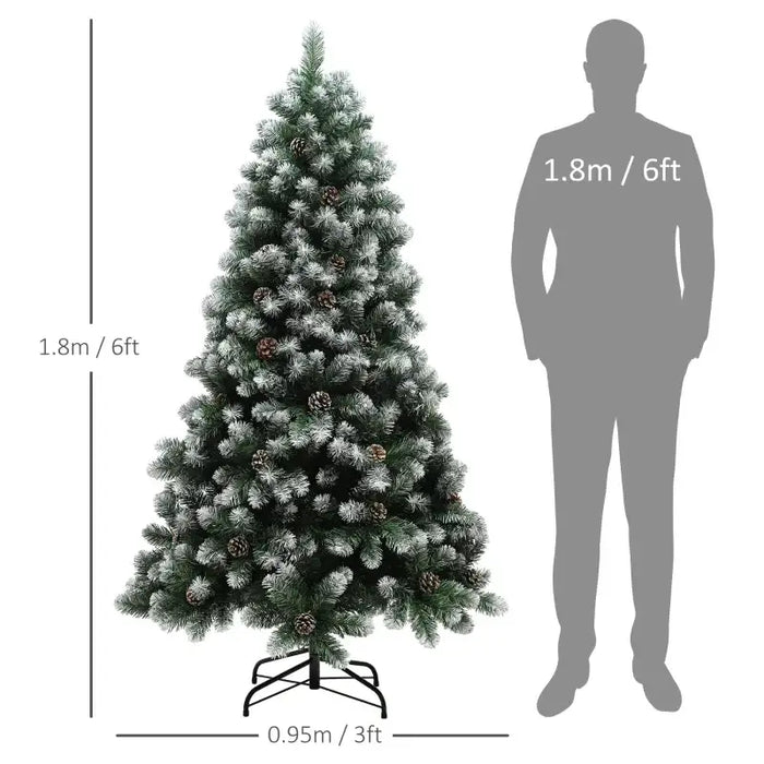 6ft Artificial Christmas Tree | Snow-Dipped Pine with Cones - 774 Tips HOMCOM - Little and Giant Explorers HOMCOM