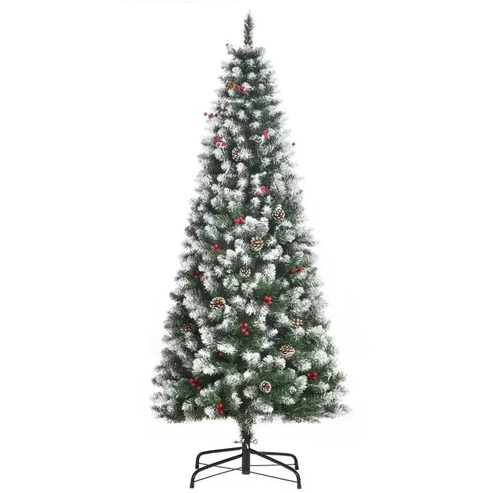 6FT Artificial Pencil Christmas Tree with Red Berries and Pinecones - Little and Giant Explorers HOMCOM