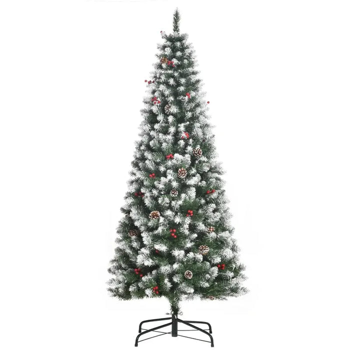 6FT Artificial Pencil Christmas Tree with Red Berries and Pinecones - Little and Giant Explorers HOMCOM