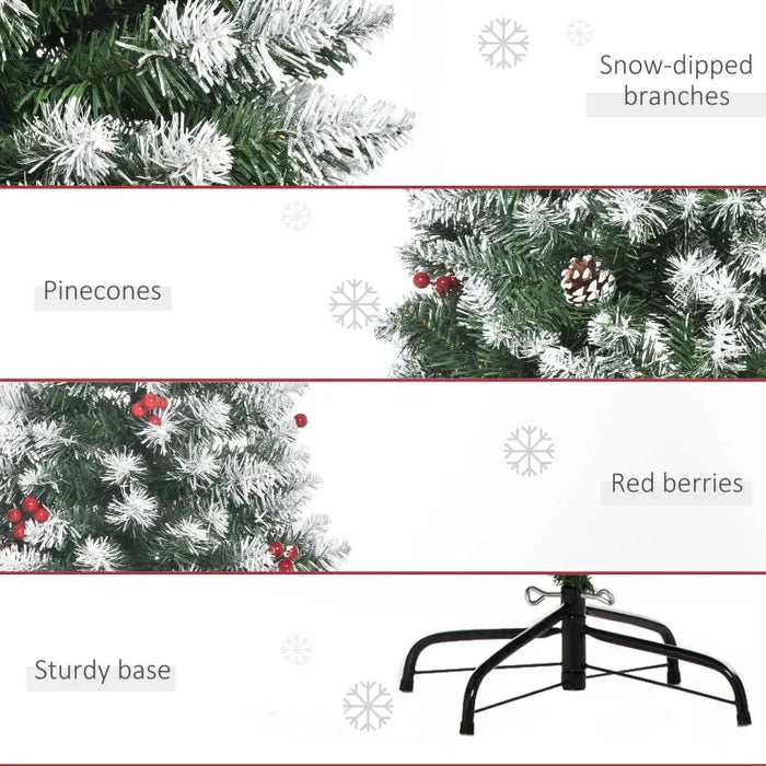 6FT Artificial Pencil Christmas Tree with Red Berries and Pinecones - Little and Giant Explorers HOMCOM