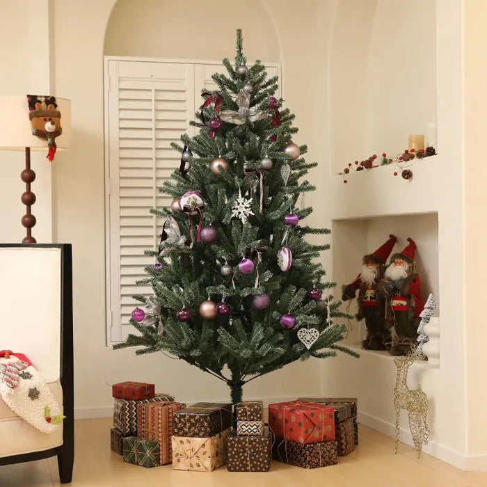 6FT Artificial Pre-Lit Christmas Tree with Purple Ornaments - Little and Giant Explorers HOMCOM