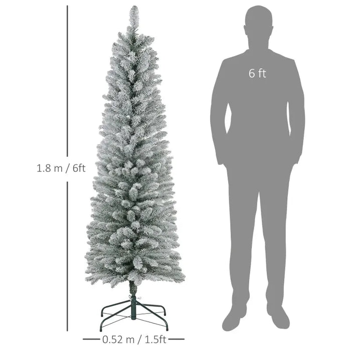 6FT Artificial Snowy Pencil Christmas Tree - Little and Giant Explorers HOMCOM