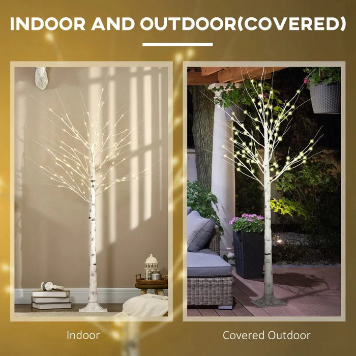 6FT Artificial White Birch Tree with Warm White Pre-Lit LED Light - Little and Giant Explorers HOMCOM