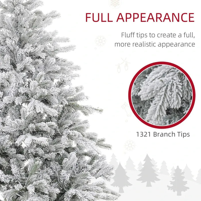 6FT Bushy Snow-Flocked Artificial Christmas Tree with LED Lights - Little and Giant Explorers HOMCOM