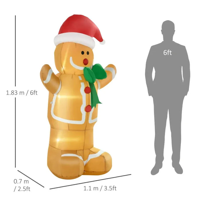 6FT Christmas Inflatable Gingerbread Man with LED Lights - Little and Giant Explorers HOMCOM