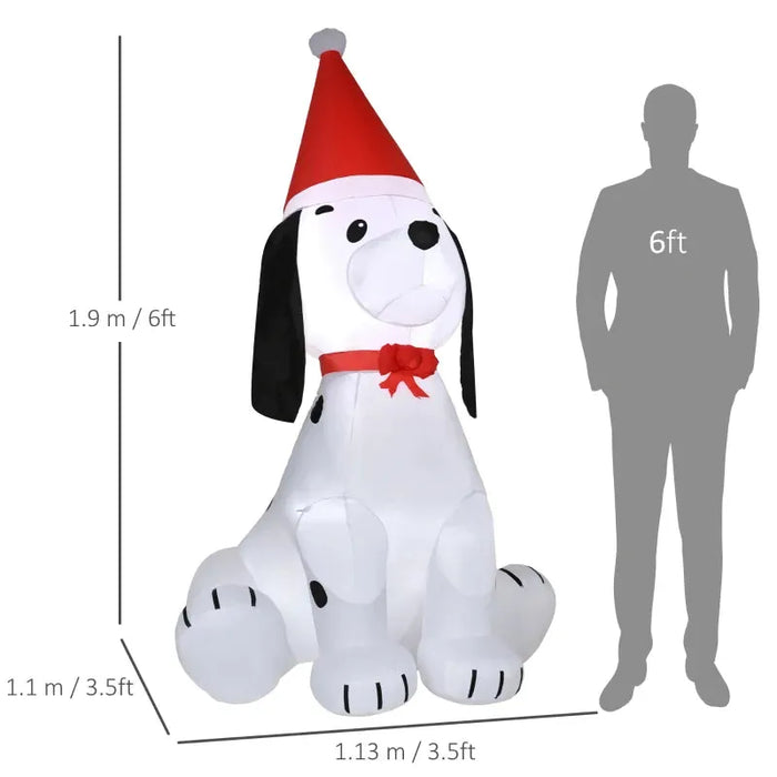 6FT Christmas Inflatable Puppy Dog Wearing Santa Hat - Little and Giant Explorers HOMCOM