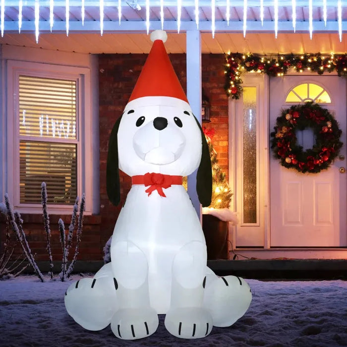 6FT Christmas Inflatable Puppy Dog Wearing Santa Hat - Little and Giant Explorers HOMCOM