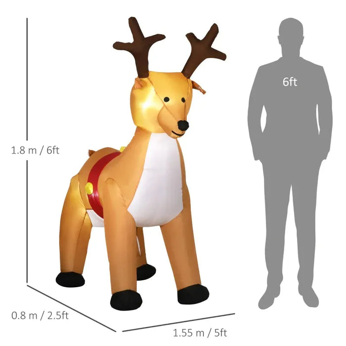 6FT Christmas Inflatable Reindeer with LED Lights - Little and Giant Explorers HOMCOM