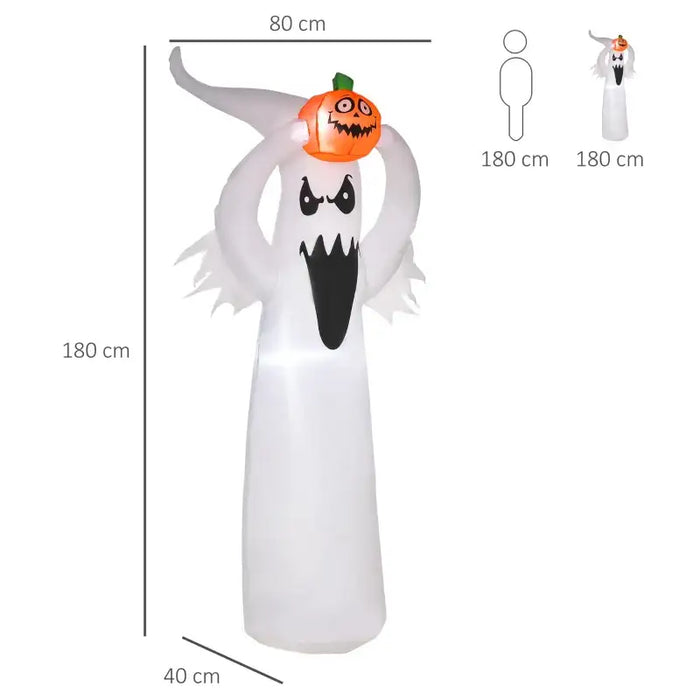 6ft Halloween Inflatable Ghost with Pumpkin | LED Lights - Indoor and Outdoor Use HOMCOM - Little and Giant Explorers HOMCOM