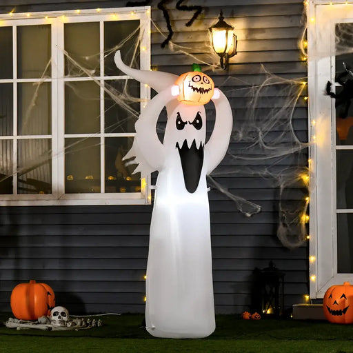 6ft Halloween Inflatable Ghost with Pumpkin | LED Lights - Indoor and Outdoor Use HOMCOM - Little and Giant Explorers HOMCOM