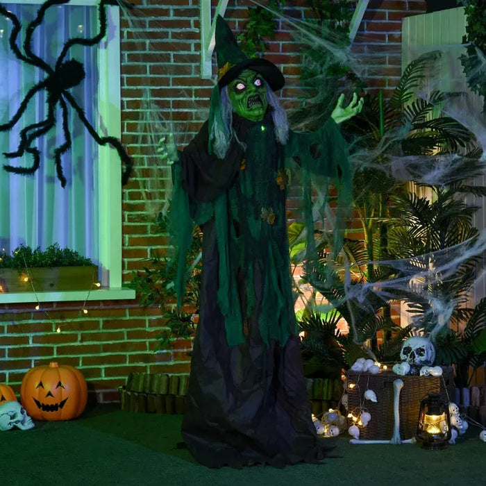 6FT Halloween Witch Decoration with Sound Activation and Light Up Eyes - Little and Giant Explorers HOMCOM